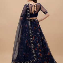 Embroidered Semi Stitched Lehenga Choli (Blue)