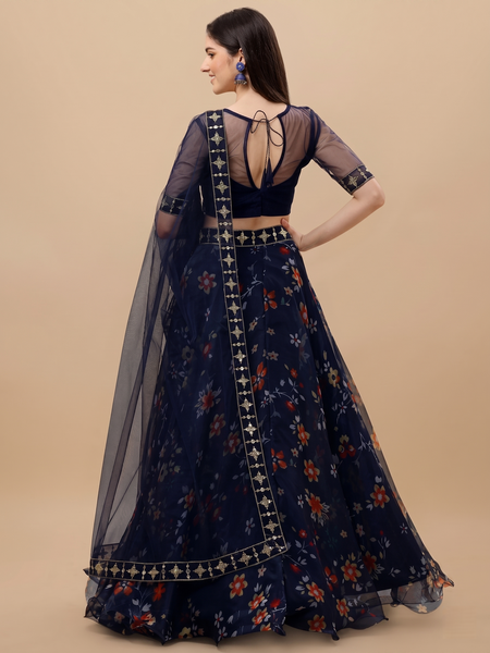Embroidered Semi Stitched Lehenga Choli (Blue)