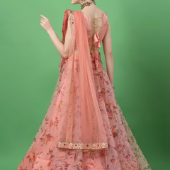 Printed Semi Stitched Lehenga Choli (Orange)