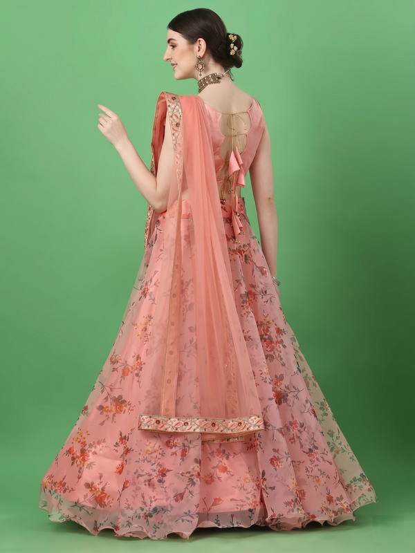 Printed Semi Stitched Lehenga Choli (Orange)