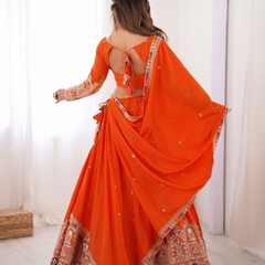 Embroidered Semi Stitched Lehenga Choli (Orange)