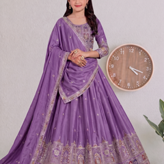 Embroidered Party Wear Semi-Stitched  Lehenga Choli Set (Purple)