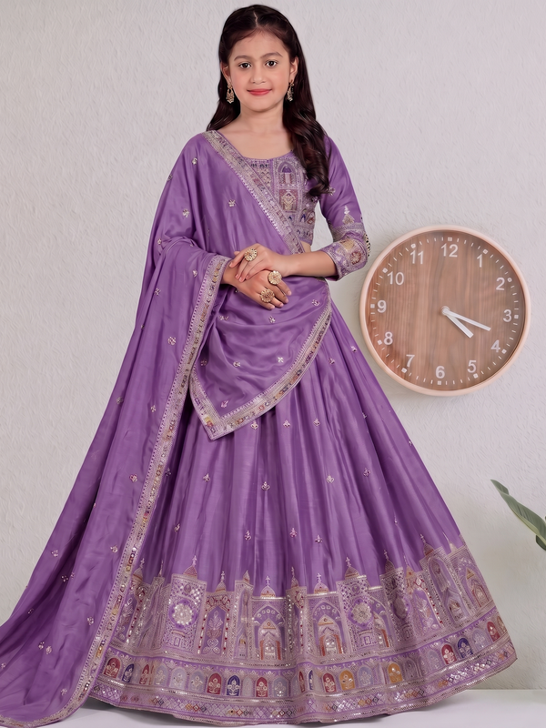 Embroidered Party Wear Semi-Stitched  Lehenga Choli Set (Purple)