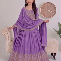 Embroidered Party Wear Semi-Stitched  Lehenga Choli Set (Purple)