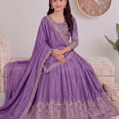 Embroidered Party Wear Semi-Stitched  Lehenga Choli Set (Purple)