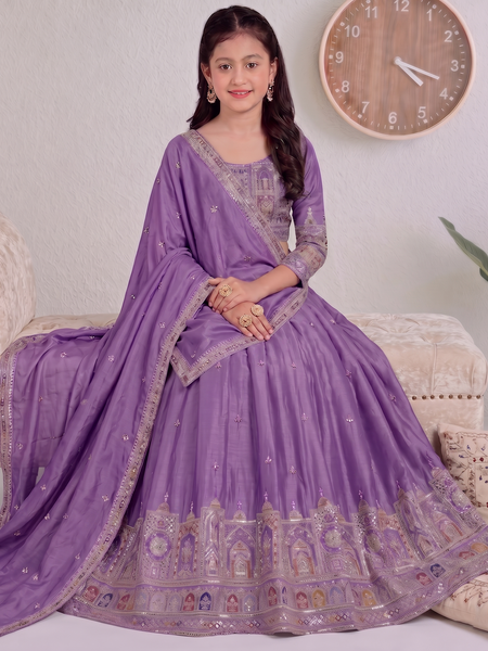 Embroidered Party Wear Semi-Stitched  Lehenga Choli Set (Purple)