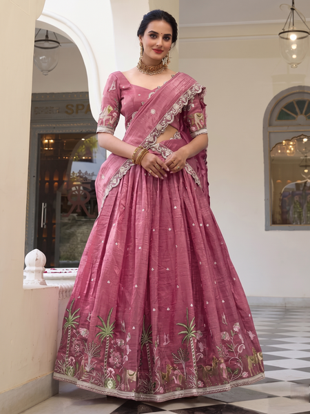 Embroidered Semi Stitched Lehenga Choli (Multicolor)