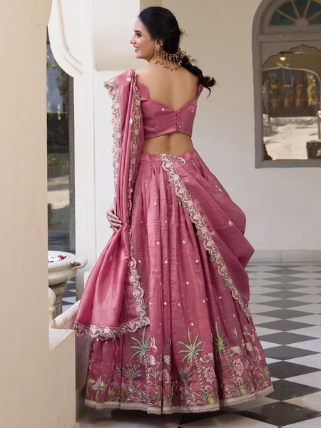 Embroidered Semi Stitched Lehenga Choli (Multicolor)
