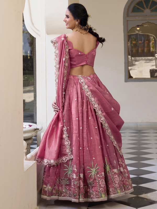 Embroidered Semi Stitched Lehenga Choli (Multicolor)