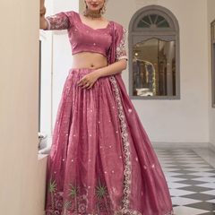 Embroidered Semi Stitched Lehenga Choli (Multicolor)
