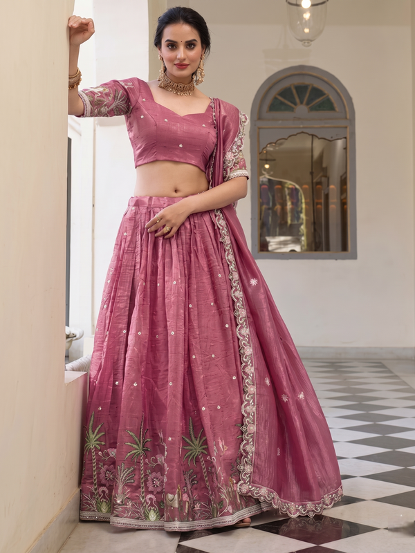 Embroidered Semi Stitched Lehenga Choli (Multicolor)