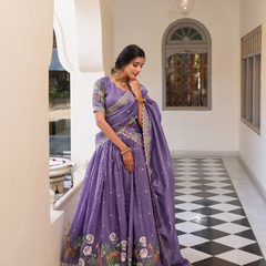 Embroidered Semi Stitched Lehenga Choli (Purple)