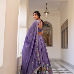 Embroidered Semi Stitched Lehenga Choli (Purple)