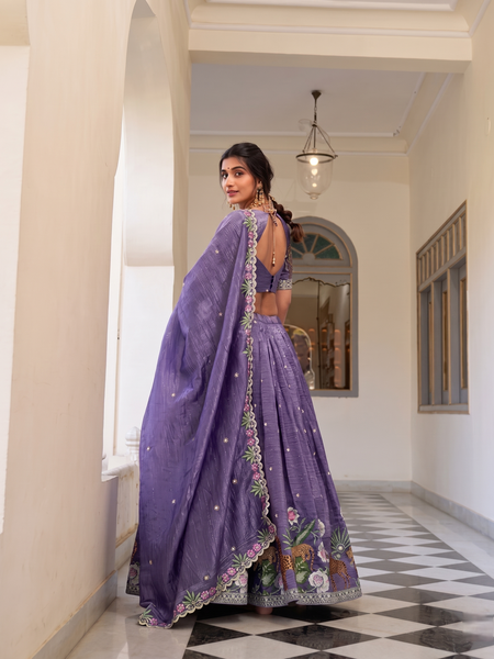 Embroidered Semi Stitched Lehenga Choli (Purple)