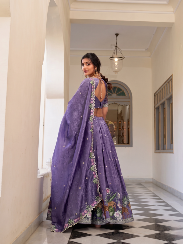 Embroidered Semi Stitched Lehenga Choli (Purple)