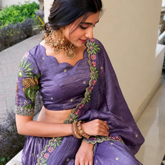 Embroidered Semi Stitched Lehenga Choli (Purple)