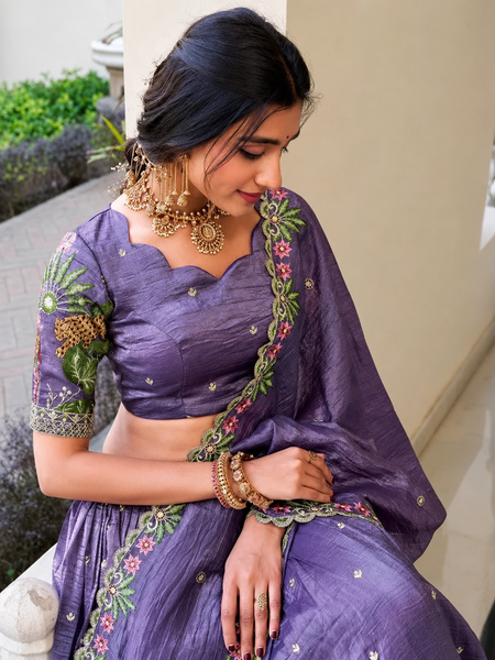 Embroidered Semi Stitched Lehenga Choli (Purple)