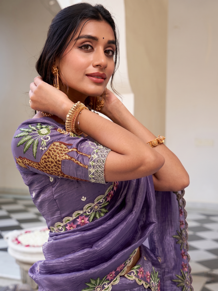 Embroidered Semi Stitched Lehenga Choli (Purple)