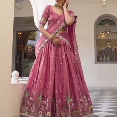 Embroidered Semi Stitched Lehenga Choli (Multicolor)