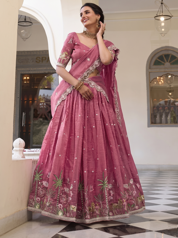 Embroidered Semi Stitched Lehenga Choli (Multicolor)