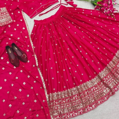 Embroidered Semi Stitched Lehenga Choli (Pink)