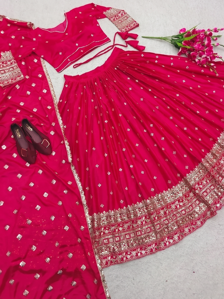 Embroidered Semi Stitched Lehenga Choli (Pink)