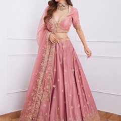 Embroidered Semi Stitched Lehenga & Blouse (Pink)