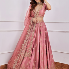 Embroidered Semi Stitched Lehenga & Blouse (Pink)