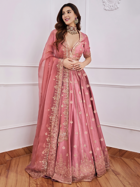 Embroidered Semi Stitched Lehenga & Blouse (Pink)