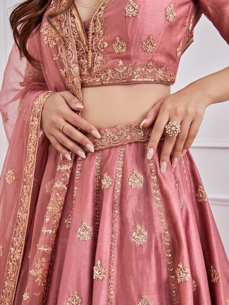 Embroidered Semi Stitched Lehenga & Blouse (Pink)