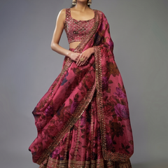 Embroidered, Printed Semi Stitched Lehenga & Crop Top (Pink)