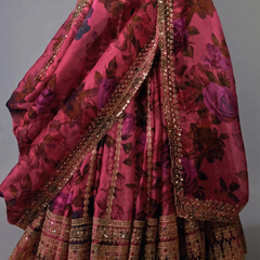 Embroidered, Printed Semi Stitched Lehenga & Crop Top (Pink)