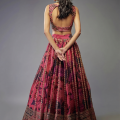 Embroidered, Printed Semi Stitched Lehenga & Crop Top (Pink)