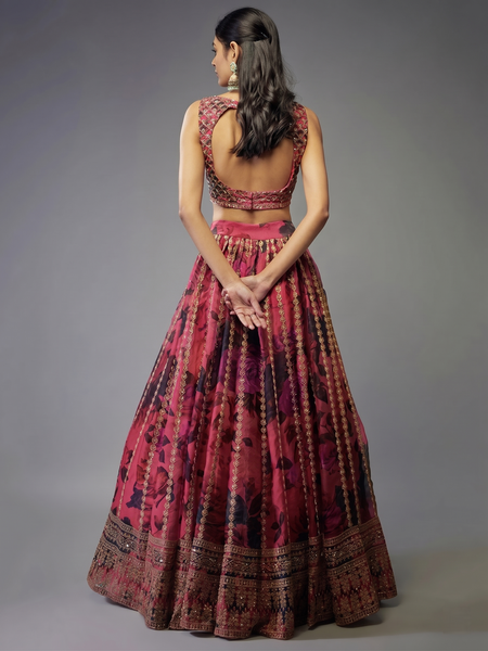 Embroidered, Printed Semi Stitched Lehenga & Crop Top (Pink)