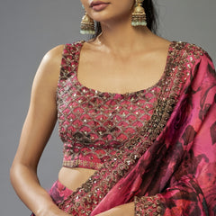 Embroidered, Printed Semi Stitched Lehenga & Crop Top (Pink)
