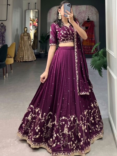 Embroidered Semi Stitched Lehenga Choli (Purple)