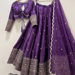 Embroidered Semi Stitched Lehenga Choli (Purple)