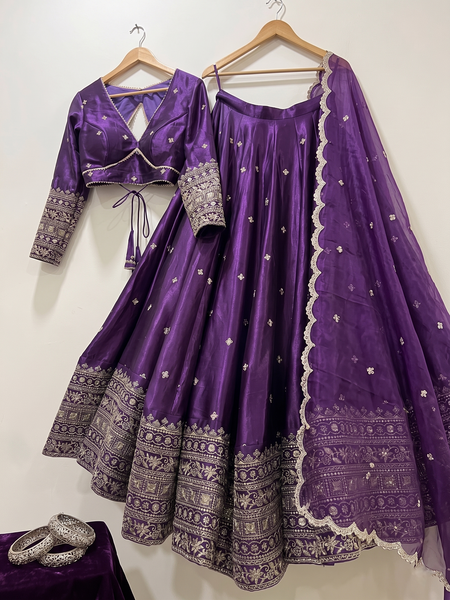 Embroidered Semi Stitched Lehenga Choli (Purple)