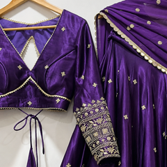Embroidered Semi Stitched Lehenga Choli (Purple)