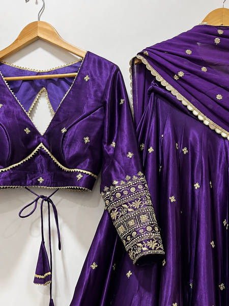 Embroidered Semi Stitched Lehenga Choli (Purple)