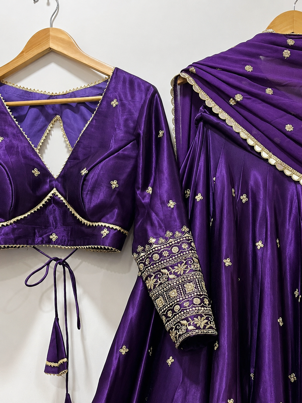 Embroidered Semi Stitched Lehenga Choli (Purple)