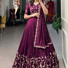 Embroidered Semi Stitched Lehenga Choli (Purple)
