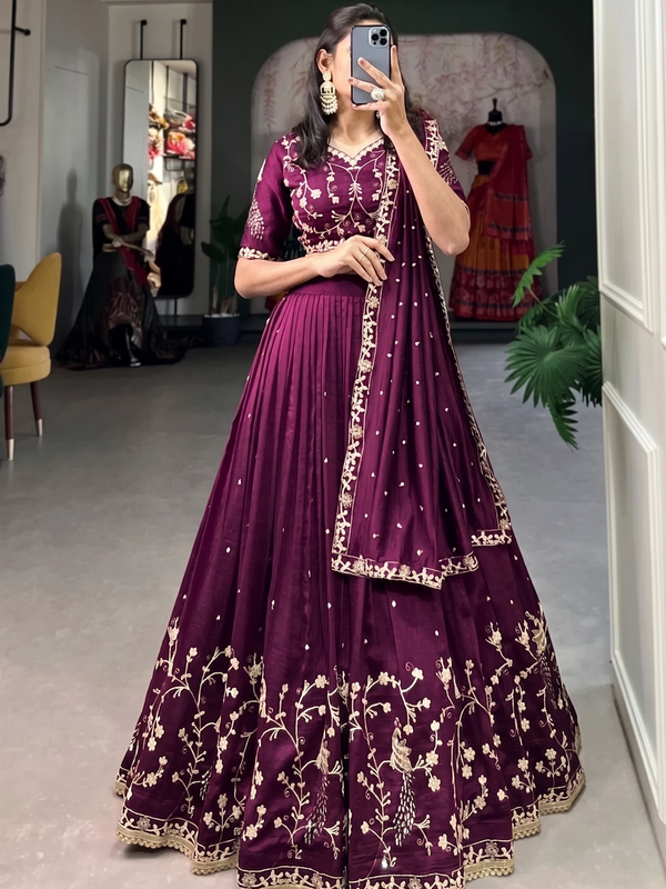 Embroidered Semi Stitched Lehenga Choli (Purple)