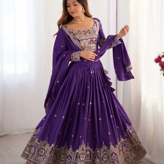 Embroidered Semi Stitched Lehenga Choli (Purple)