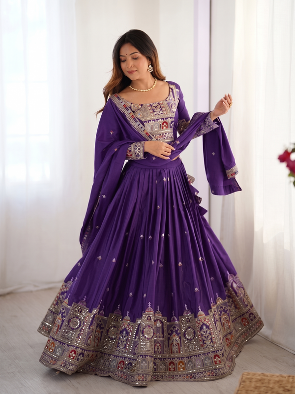Embroidered Semi Stitched Lehenga Choli (Purple)