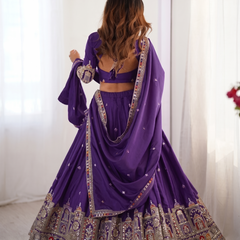 Embroidered Semi Stitched Lehenga Choli (Purple)