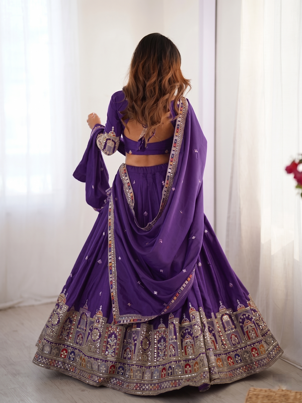 Embroidered Semi Stitched Lehenga Choli (Purple)