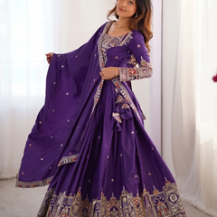 Embroidered Semi Stitched Lehenga Choli (Purple)