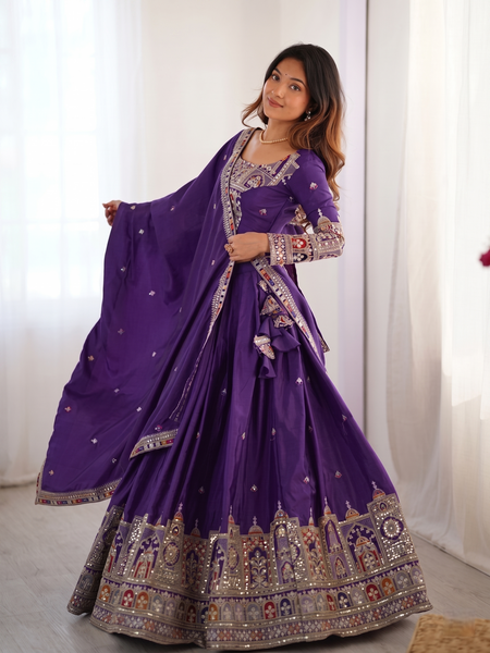 Embroidered Semi Stitched Lehenga Choli (Purple)