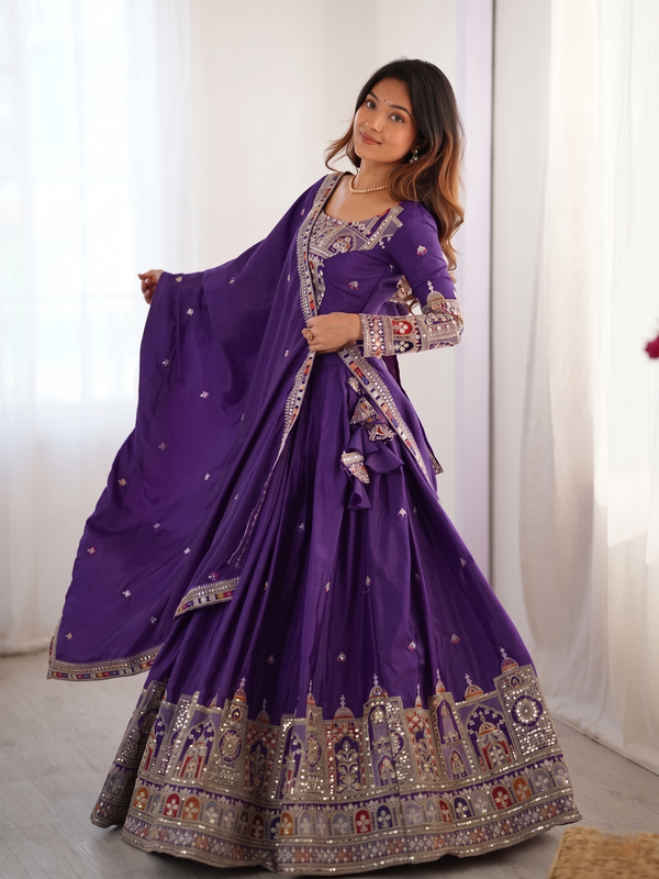 Embroidered Semi Stitched Lehenga Choli (Purple)